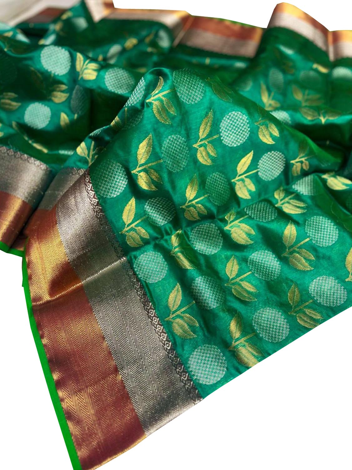 Green Chanderi Handloom Pure Silk Saree - Luxurion World