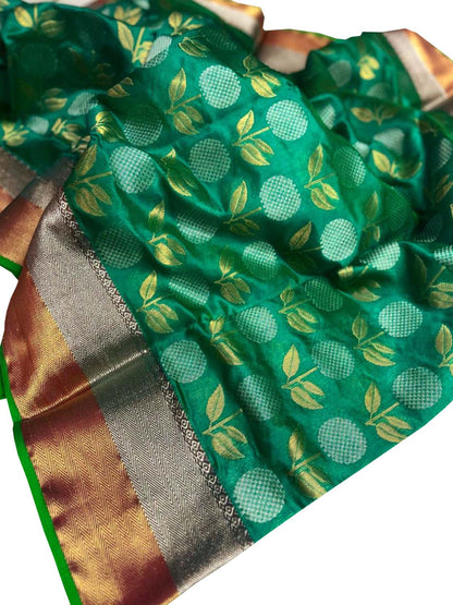 Green Chanderi Handloom Pure Silk Saree - Luxurion World