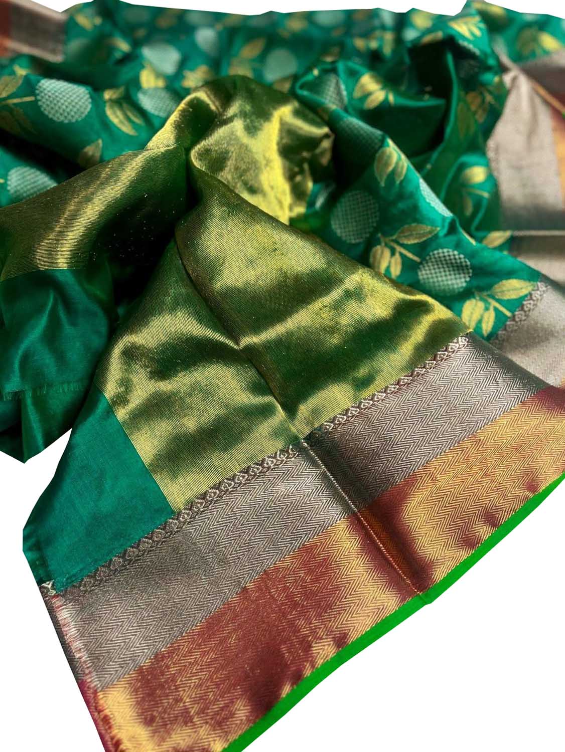 Green Chanderi Handloom Pure Silk Saree - Luxurion World