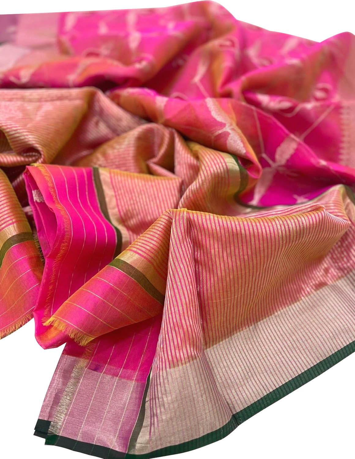 Beautiful Pink Shot Chanderi Handloom Pure Silk Saree - Luxurion World