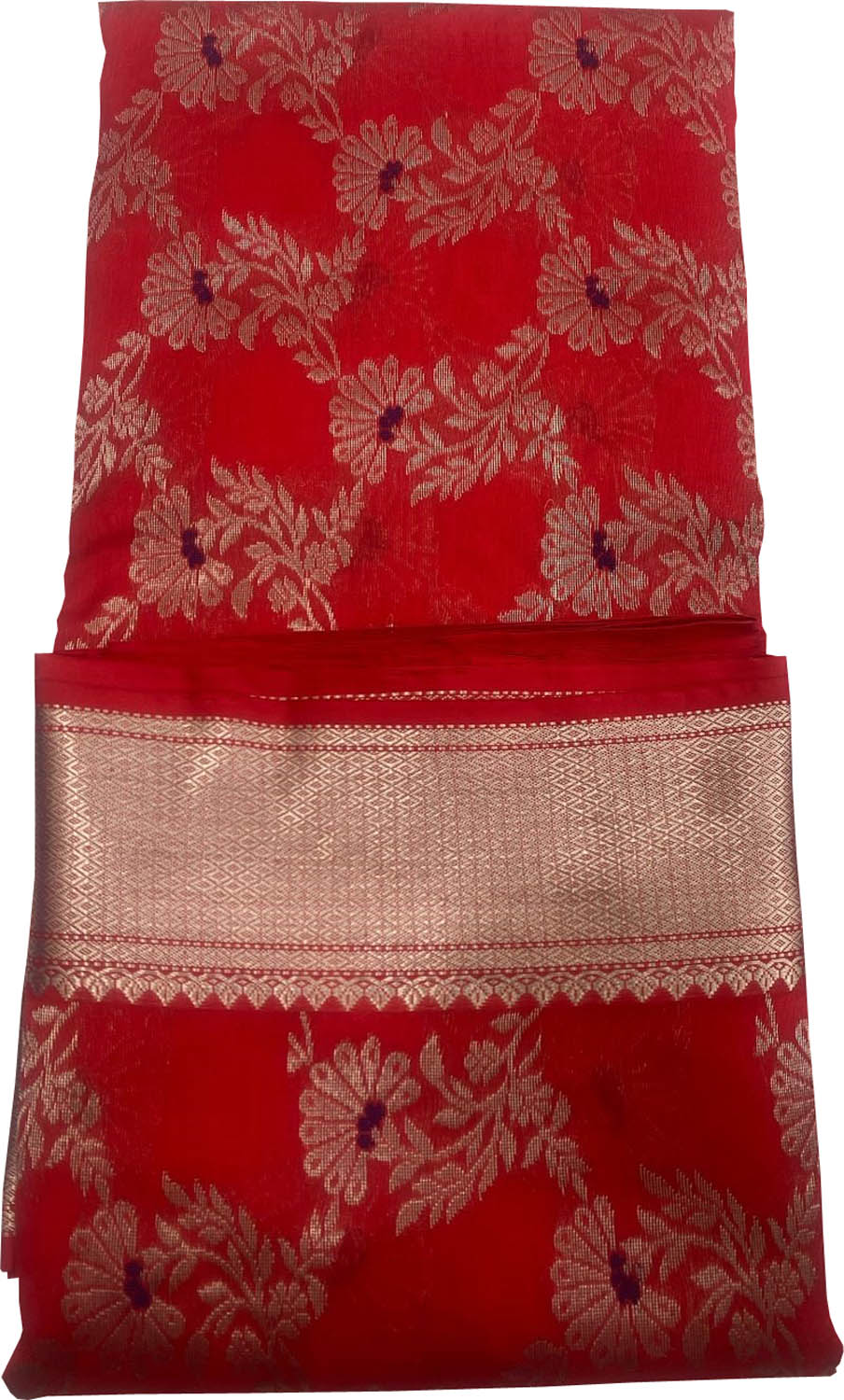 Red Chanderi Handloom Pure Silk Flower Design Meenakari Saree - Luxurion World