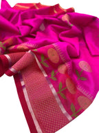 Beautiful Pink Chanderi Handloom Pure Silk Flower Design Saree - Luxurion World