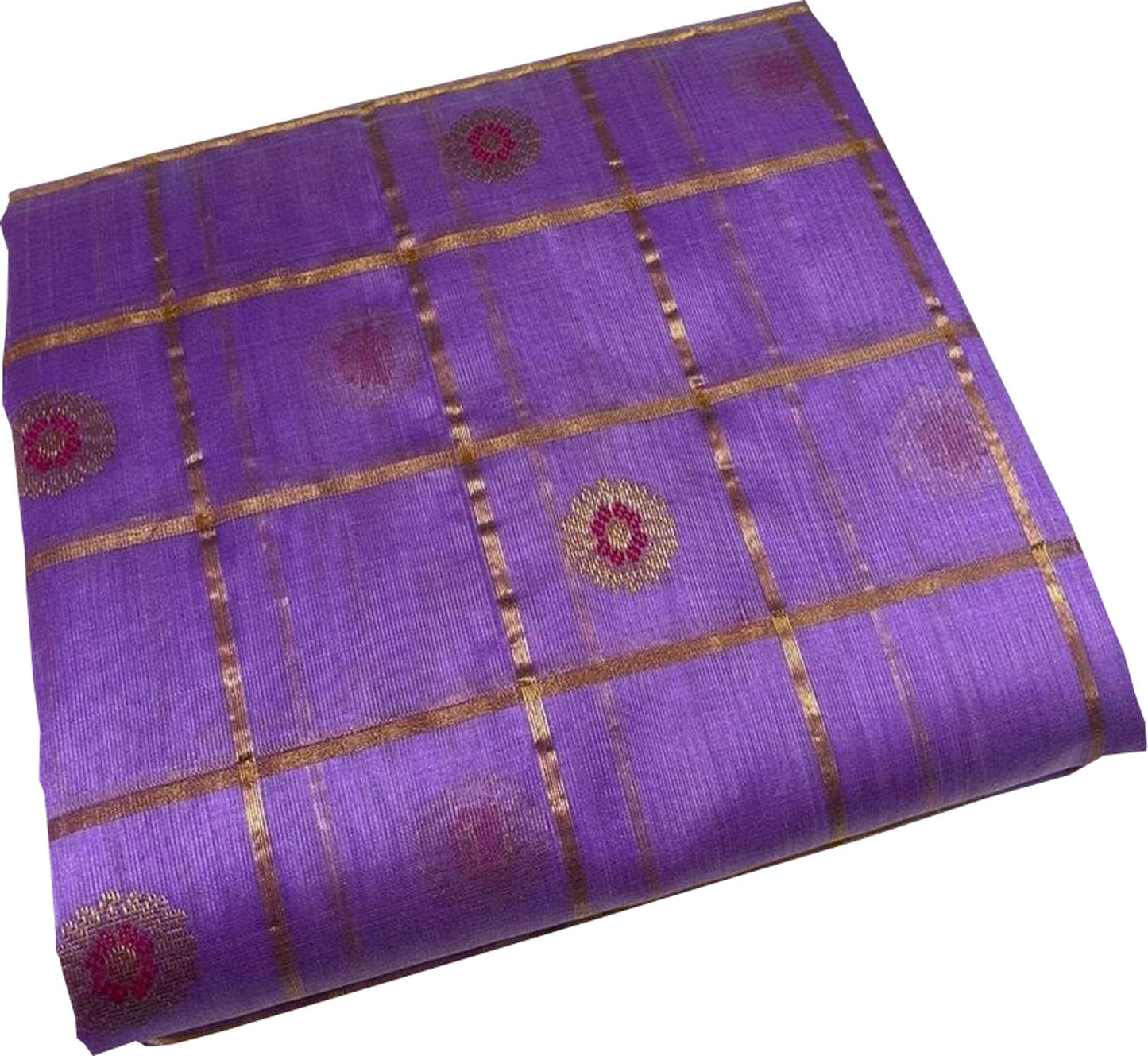 Stunning Purple Chanderi Handloom Pure Silk Checks Flower Design Saree - Luxurion World
