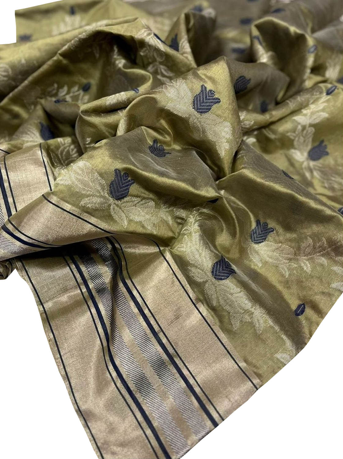 Green Chanderi Handloom Pure Silk Flower Design Saree - Luxurion World