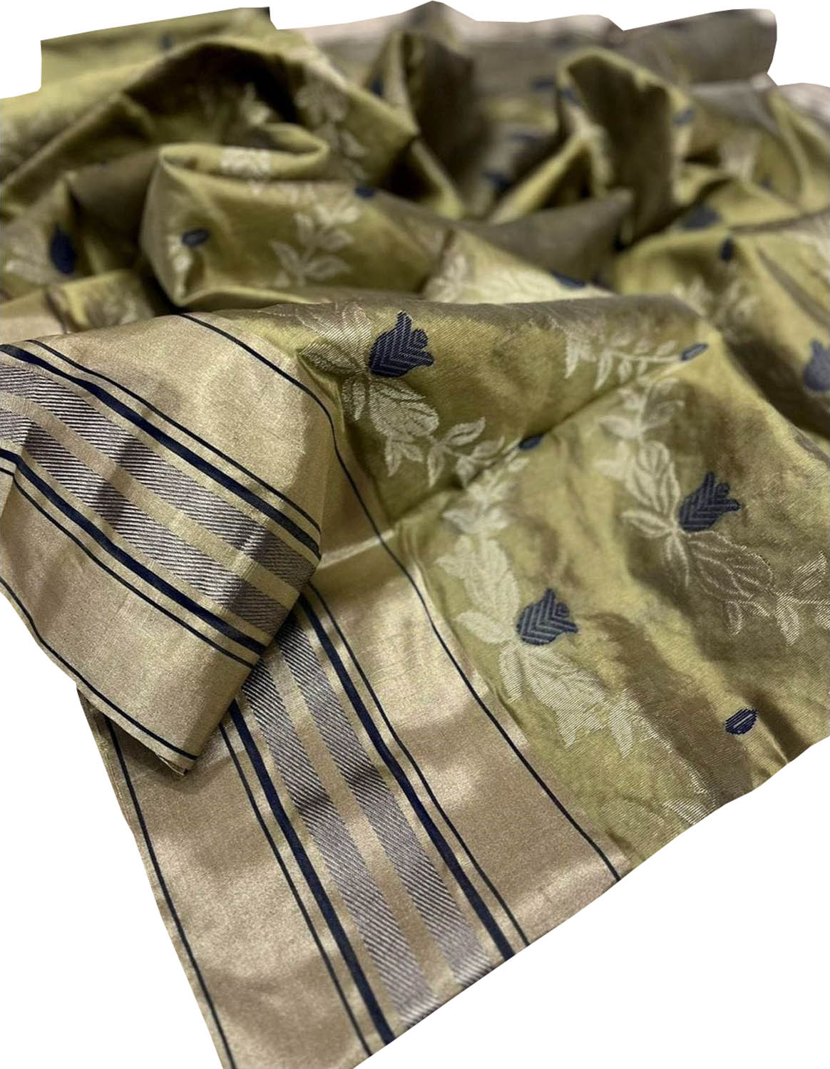 Green Chanderi Handloom Pure Silk Flower Design Saree - Luxurion World