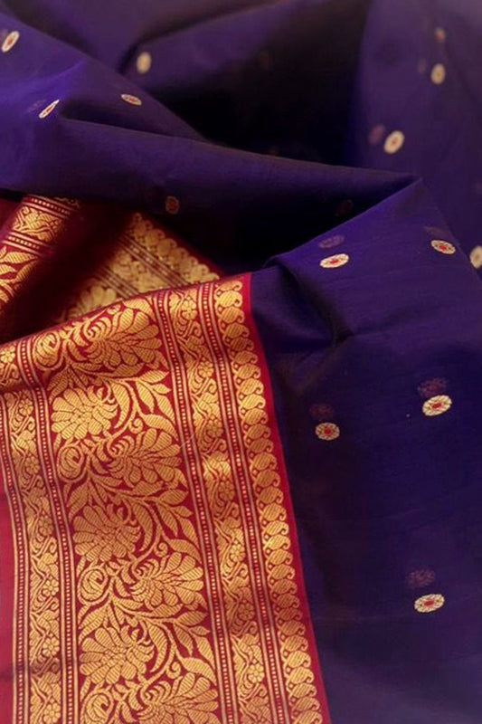 Blue Chanderi Handloom Pure Katan Silk Organza Meenakari Small Booti Design Saree - Luxurion World