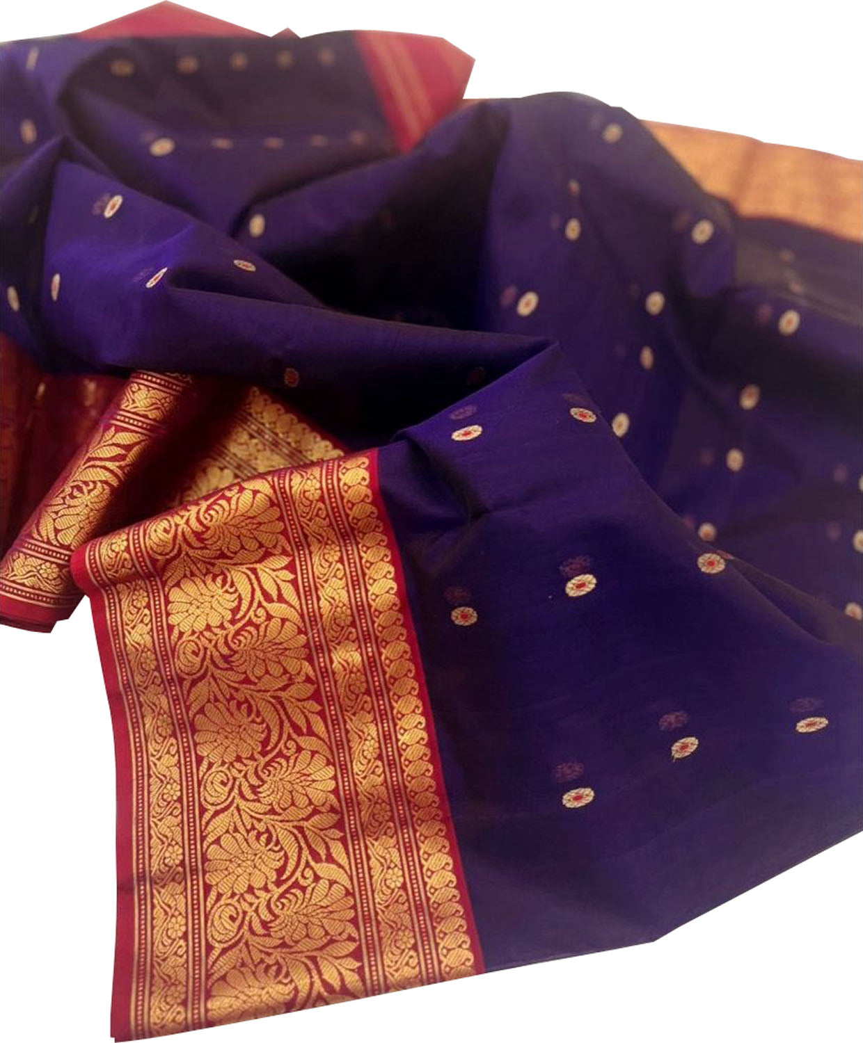 Blue Chanderi Handloom Pure Katan Silk Organza Meenakari Small Booti Design Saree - Luxurion World