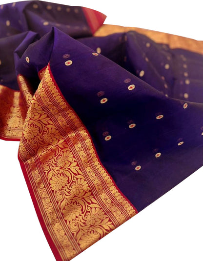 Blue Chanderi Handloom Pure Katan Silk Organza Meenakari Small Booti Design Saree - Luxurion World