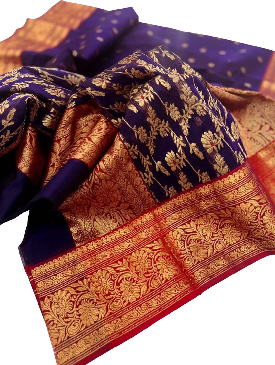 Blue Chanderi Handloom Pure Katan Silk Organza Meenakari Small Booti Design Saree - Luxurion World