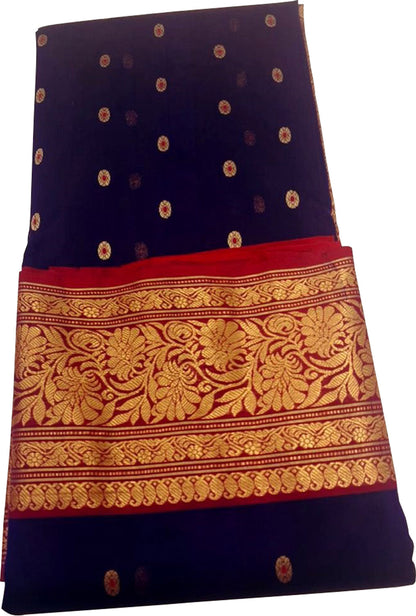 Blue Chanderi Handloom Pure Katan Silk Organza Meenakari Small Booti Design Saree - Luxurion World