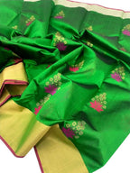 Green Chanderi Handloom Pure Silk Flower Design Saree - Luxurion World