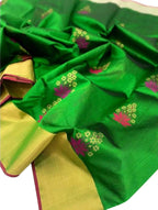Green Chanderi Handloom Pure Silk Flower Design Saree - Luxurion World