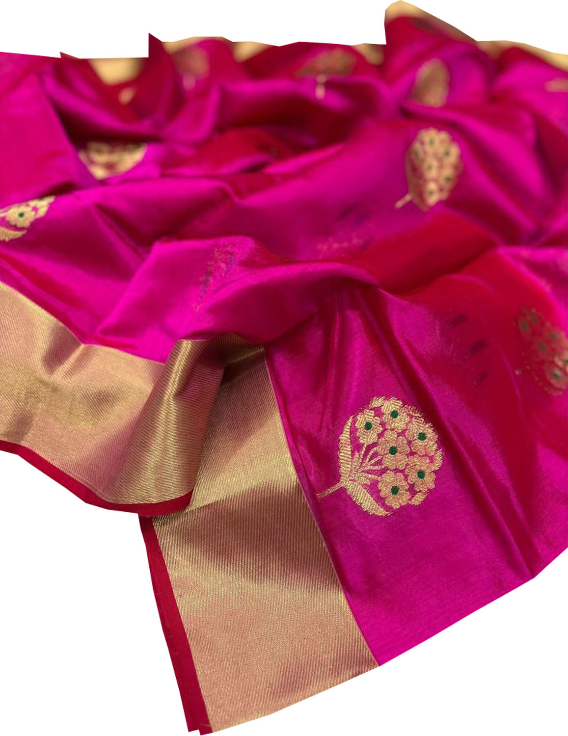 Pink Chanderi Handloom Pure Silk Flower Design Saree - Luxurion World