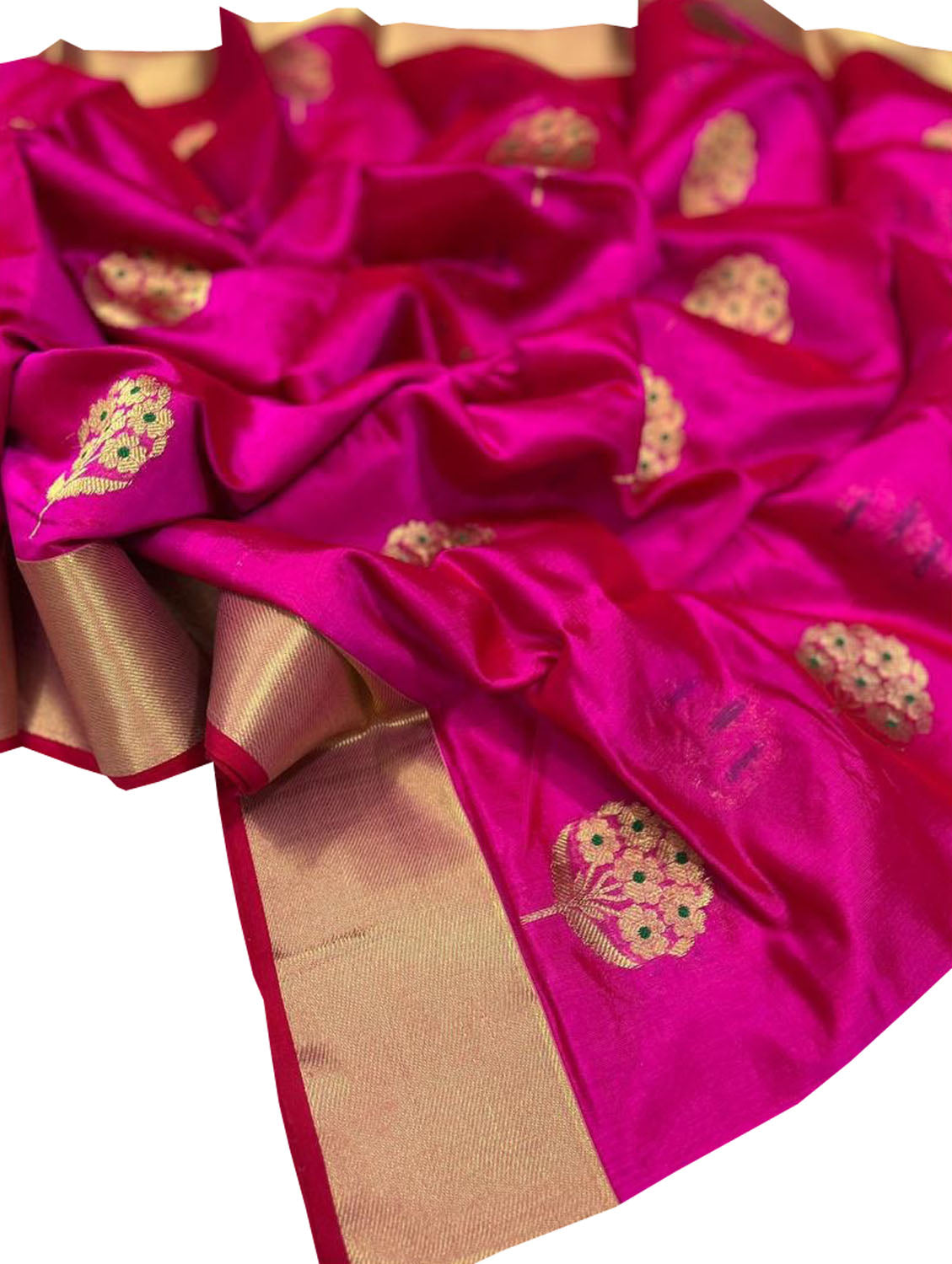 Pink Chanderi Handloom Pure Silk Flower Design Saree - Luxurion World