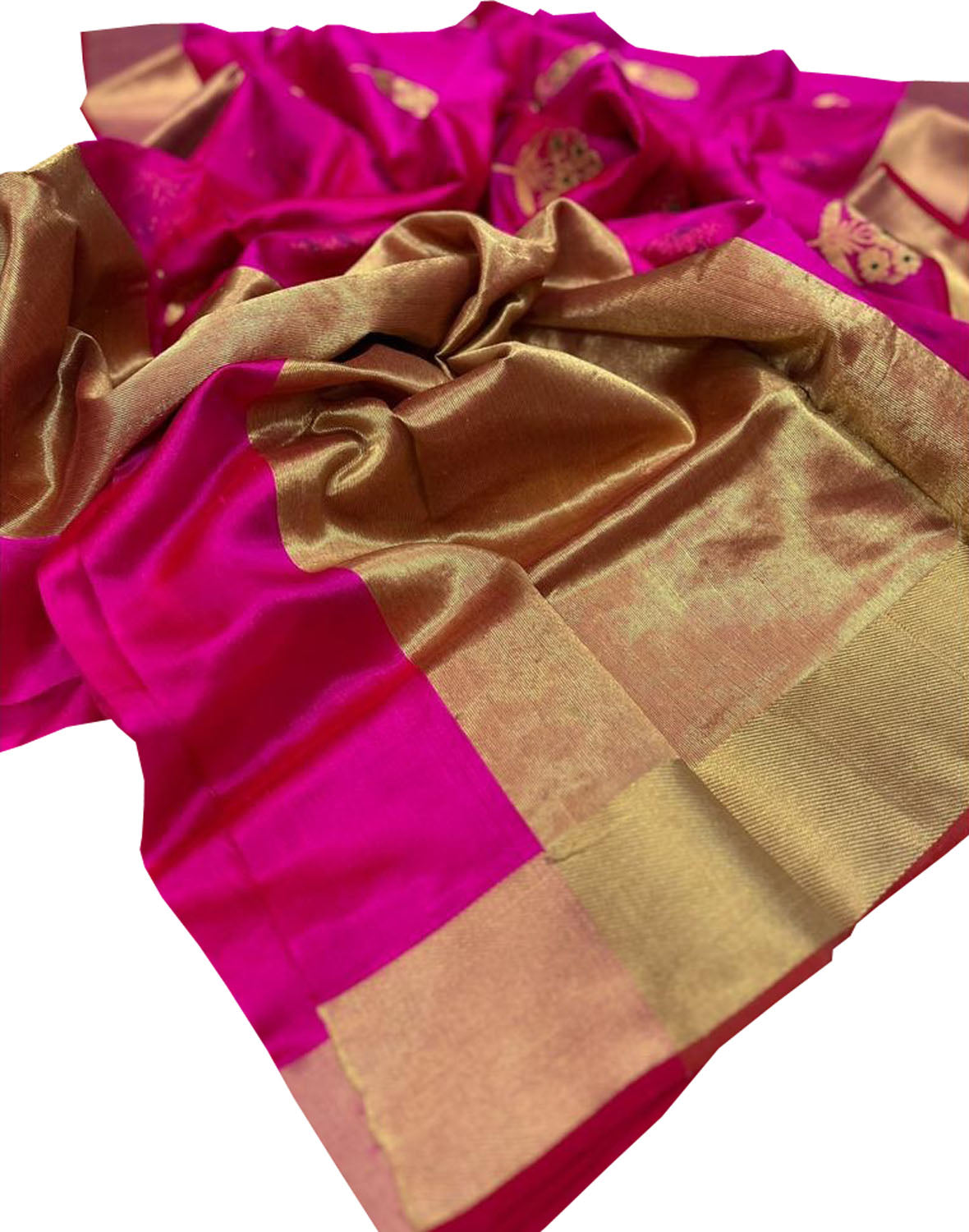 Pink Chanderi Handloom Pure Silk Flower Design Saree - Luxurion World