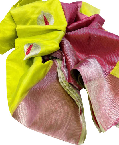 Green Chanderi Handloom Pure Silk Meenakari Saree - Luxurion World