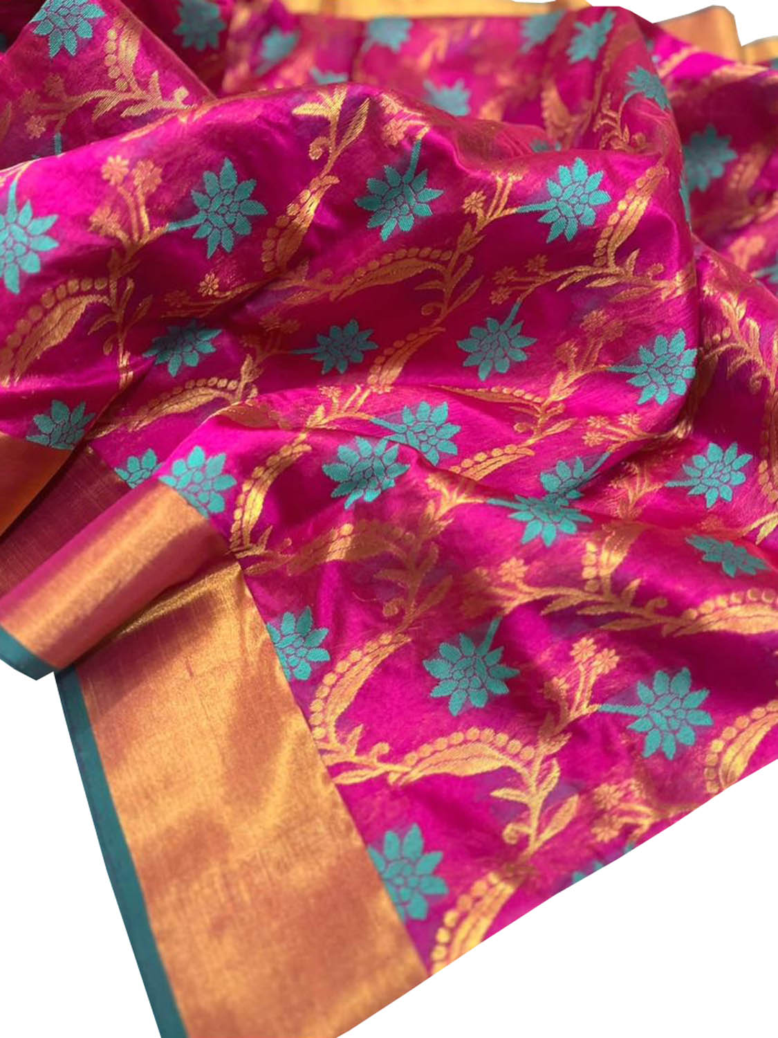 Exquisite Pink Chanderi Handloom Pure Silk Meenakari Saree - Luxurion World