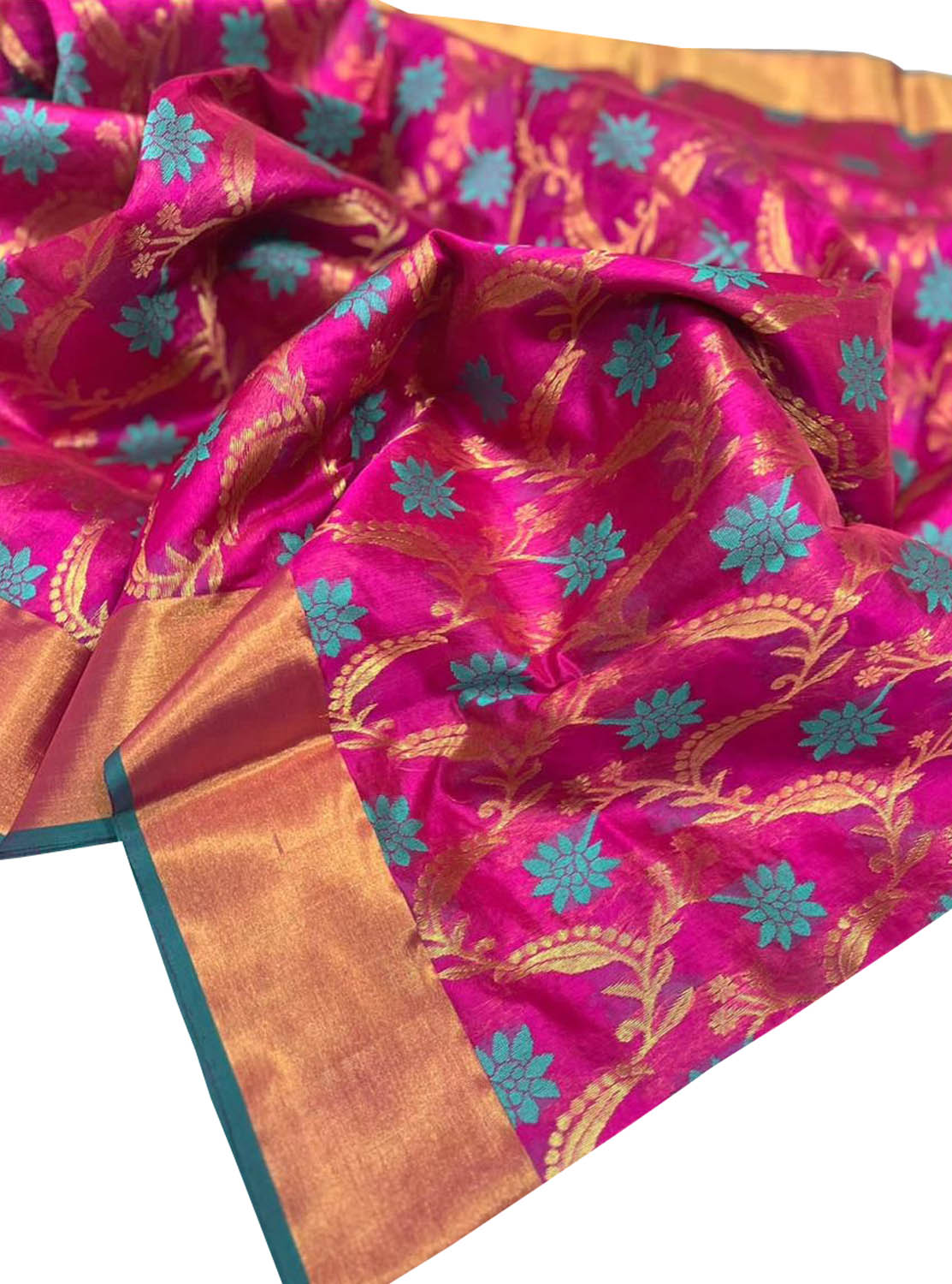 Exquisite Pink Chanderi Handloom Pure Silk Meenakari Saree - Luxurion World