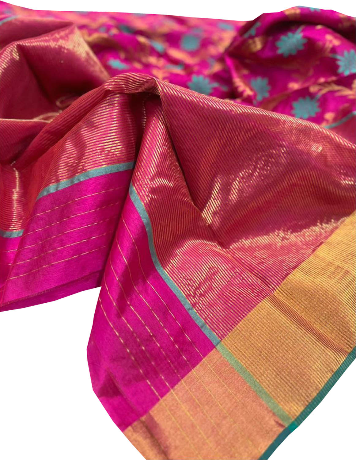 Exquisite Pink Chanderi Handloom Pure Silk Meenakari Saree - Luxurion World
