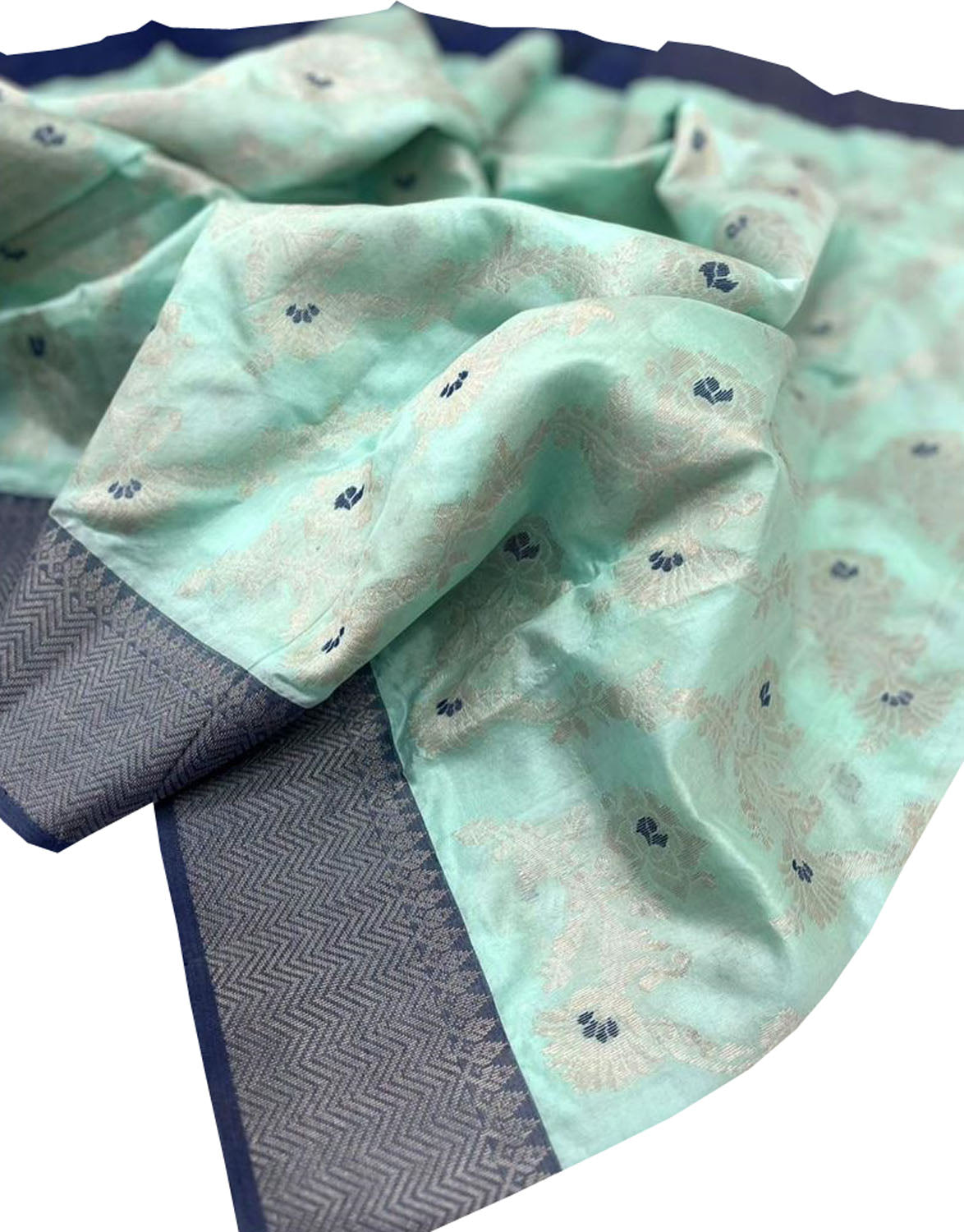 Blue Chanderi Handloom Pure Silk Meenakari Flower Design Saree - Luxurion World