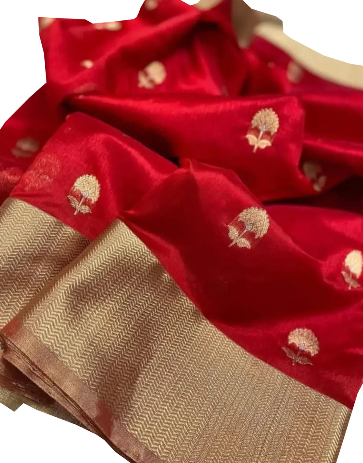 Red Chanderi Handloom Pure Silk Flower Design Saree - Luxurion World