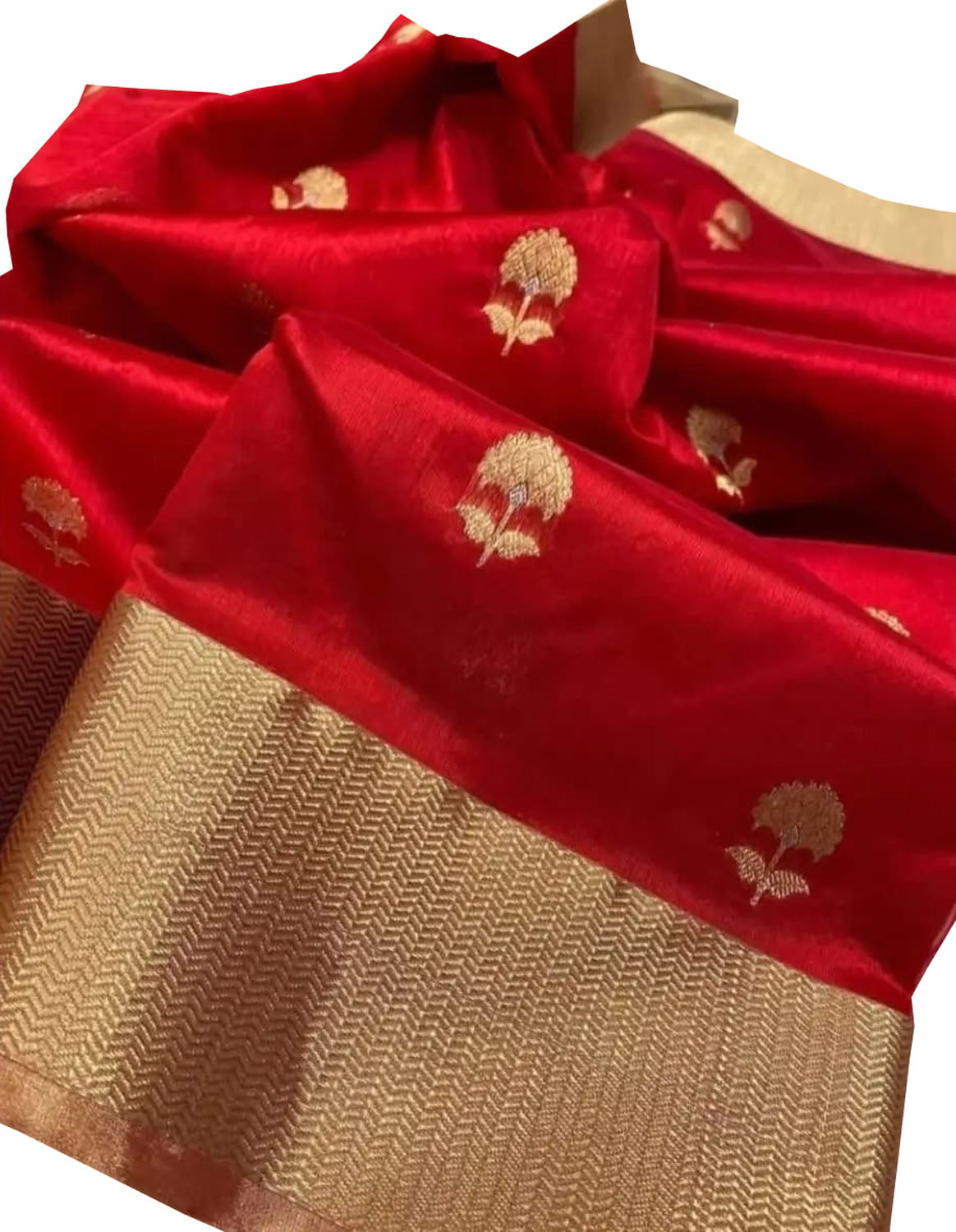 Red Chanderi Handloom Pure Silk Flower Design Saree - Luxurion World