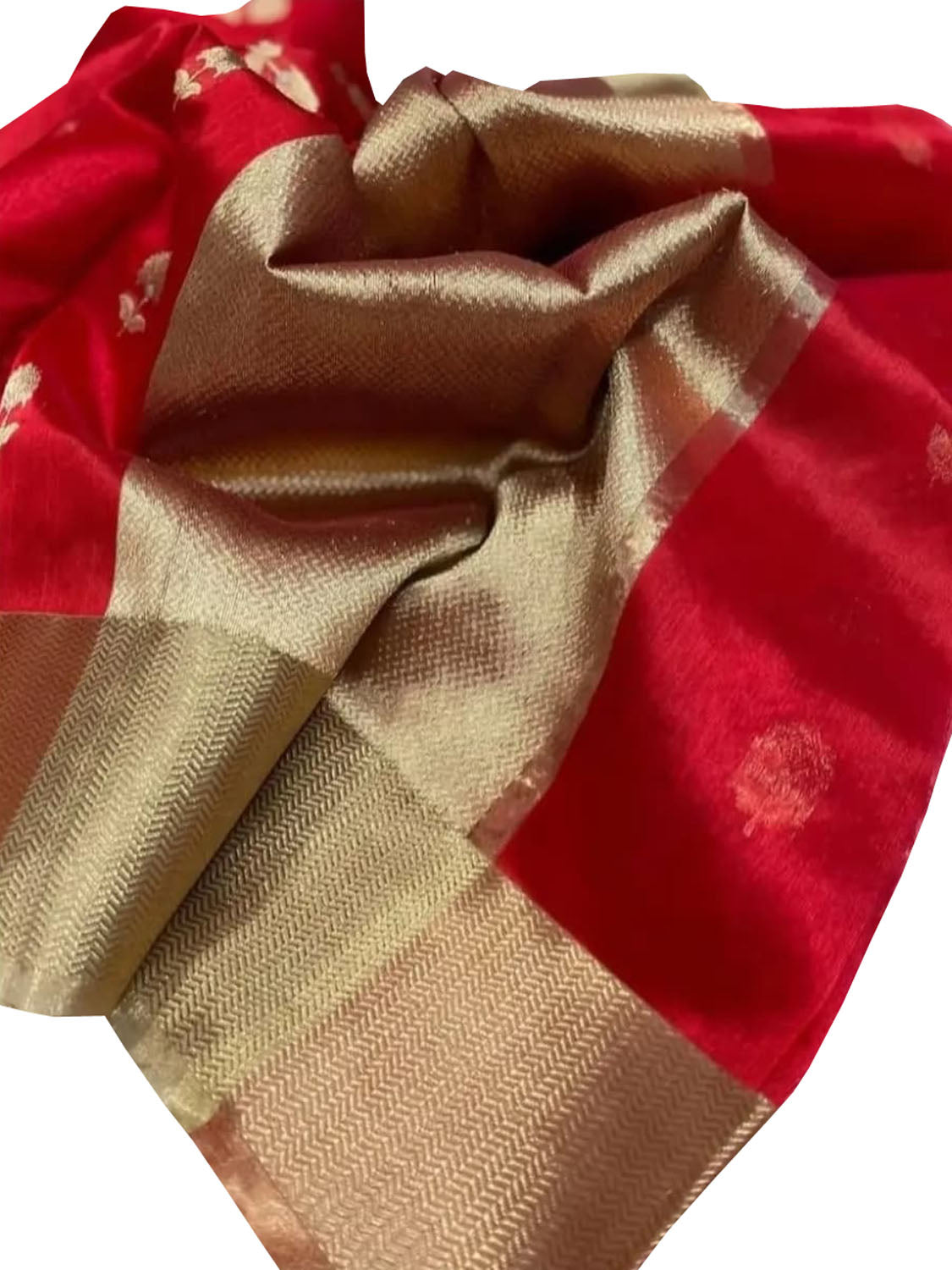 Red Chanderi Handloom Pure Silk Flower Design Saree - Luxurion World