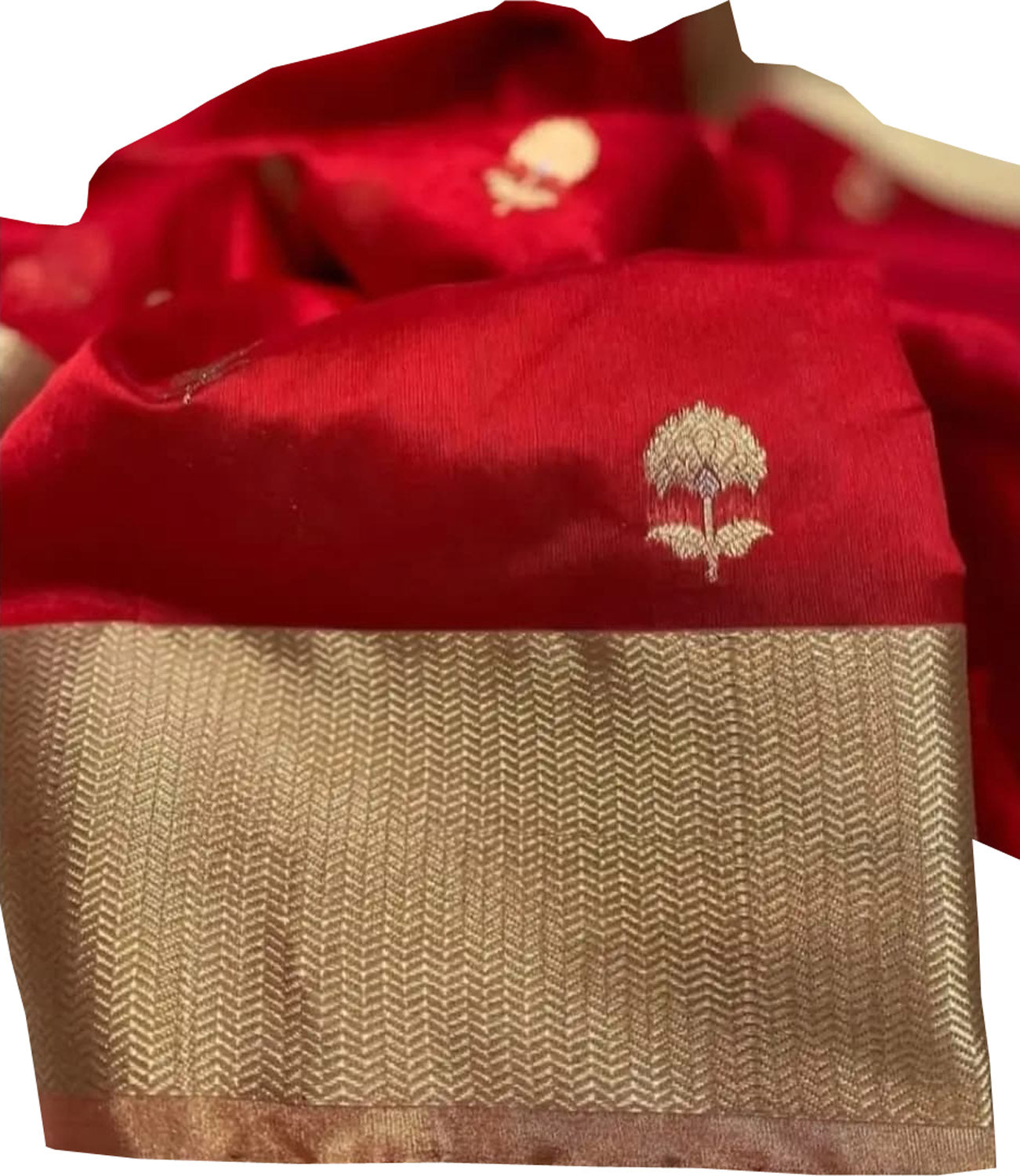 Red Chanderi Handloom Pure Silk Flower Design Saree - Luxurion World