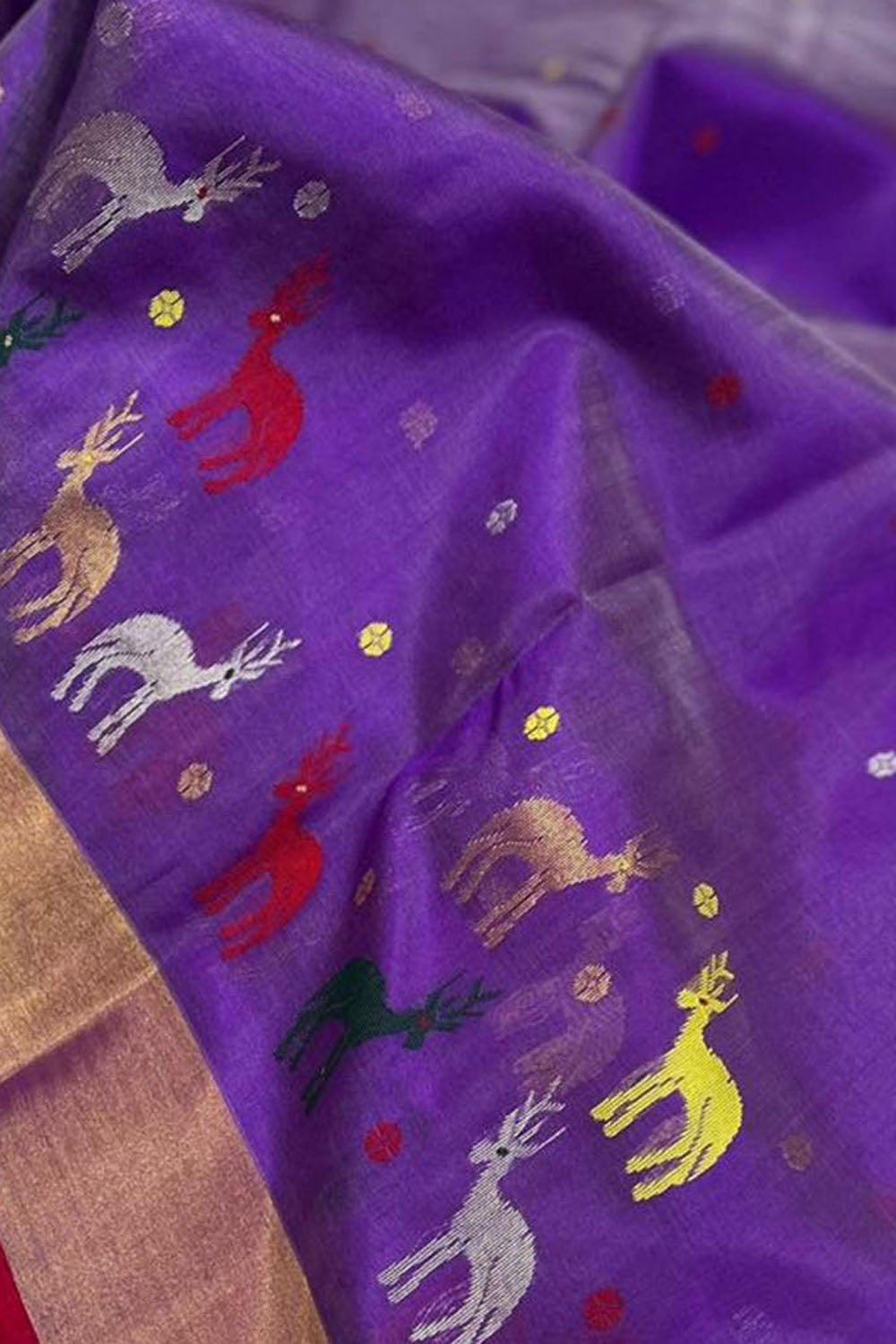 Exquisite Purple Chanderi Handloom Pure Silk Animal Design Saree - Luxurion World