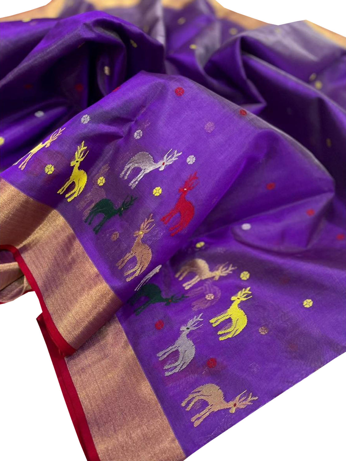 Exquisite Purple Chanderi Handloom Pure Silk Animal Design Saree - Luxurion World