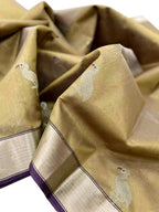Golden Chanderi Handloom Pure Silk Bird Design Saree - Luxurion World