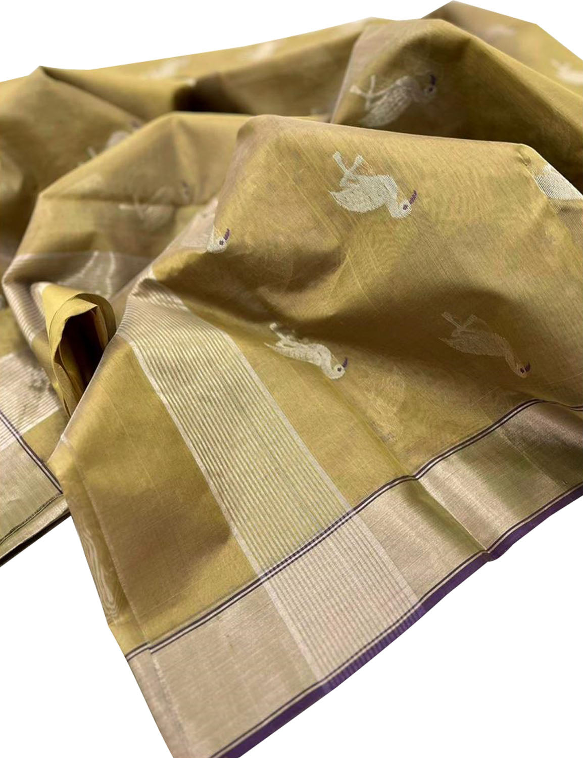 Golden Chanderi Handloom Pure Silk Bird Design Saree - Luxurion World