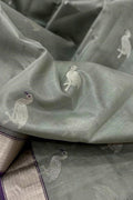 Grey Chanderi Handloom Pure Silk Bird Design Saree - Luxurion World