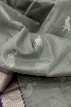 Grey Chanderi Handloom Pure Silk Bird Design Saree - Luxurion World