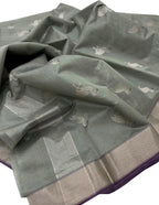 Grey Chanderi Handloom Pure Silk Bird Design Saree - Luxurion World