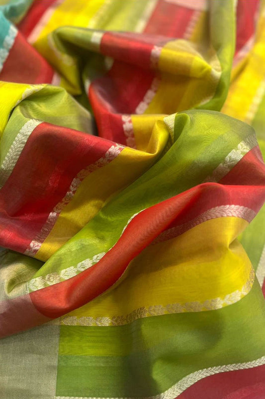 Multicolor Chanderi Handloom Pure Silk Saree - Luxurion World