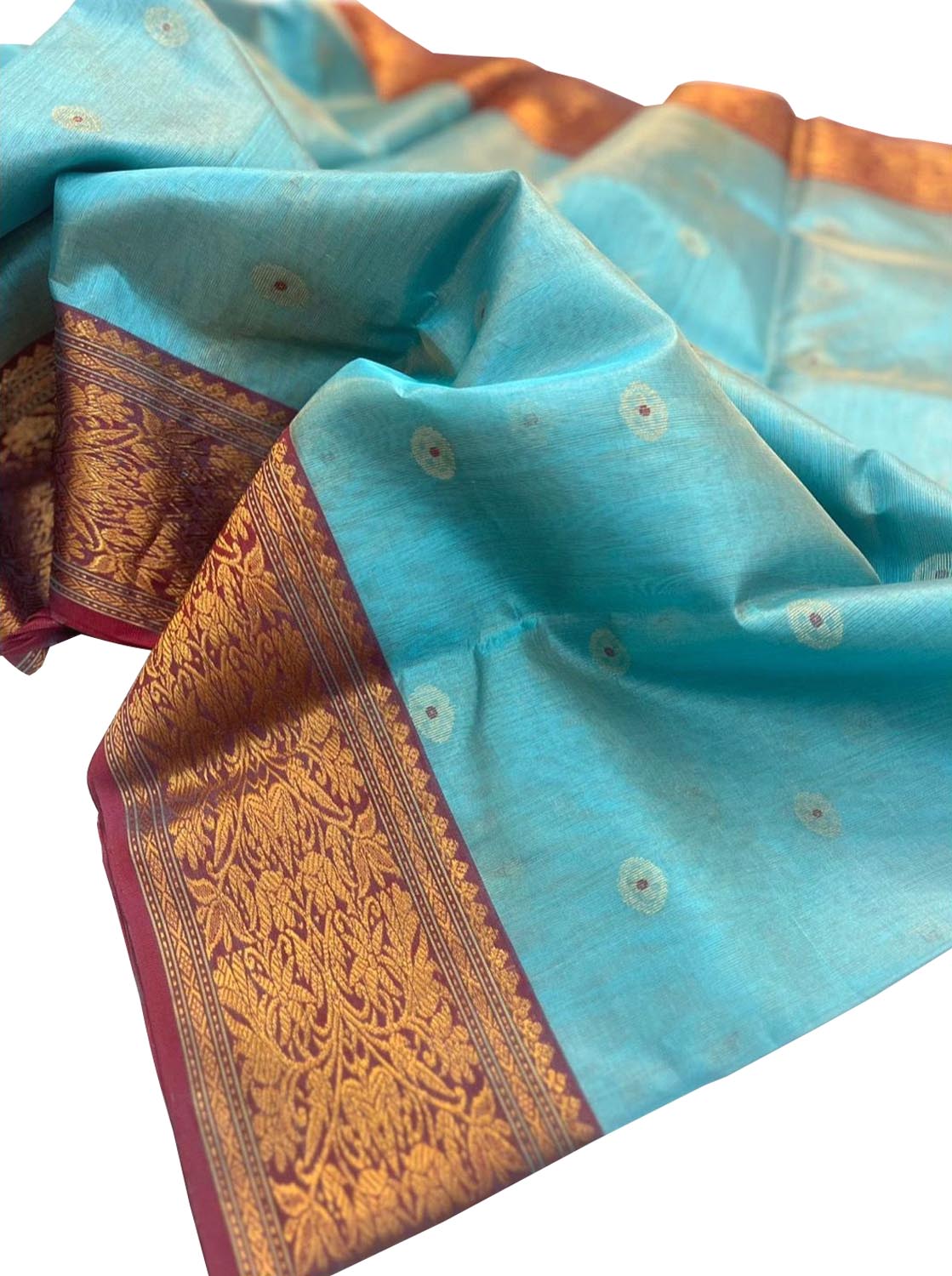 Blue Chanderi Handloom Pure Silk Small Booti Design Meenakari Saree - Luxurion World