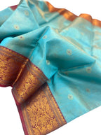 Blue Chanderi Handloom Pure Silk Small Booti Design Meenakari Saree - Luxurion World