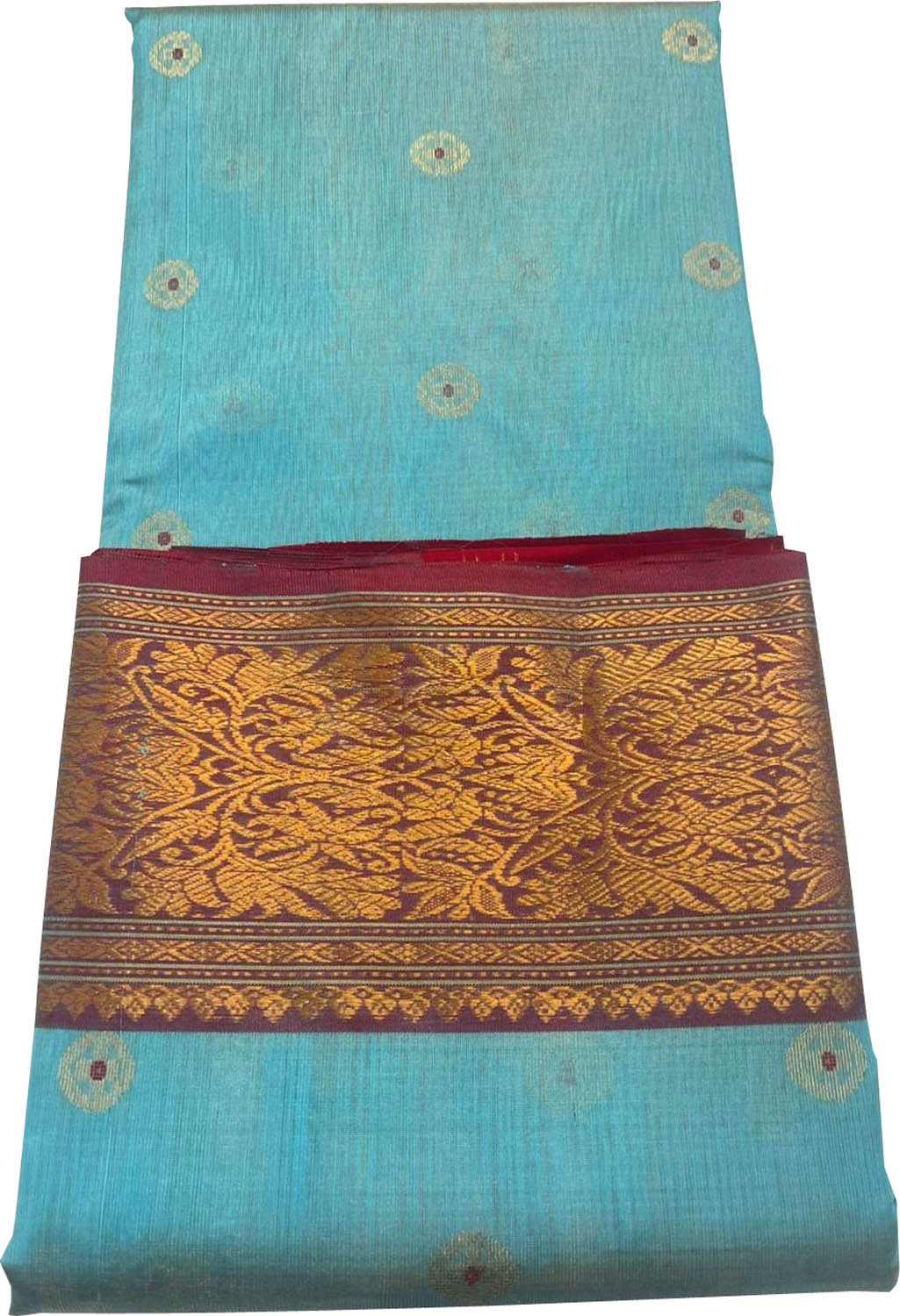 Blue Chanderi Handloom Pure Silk Small Booti Design Meenakari Saree - Luxurion World