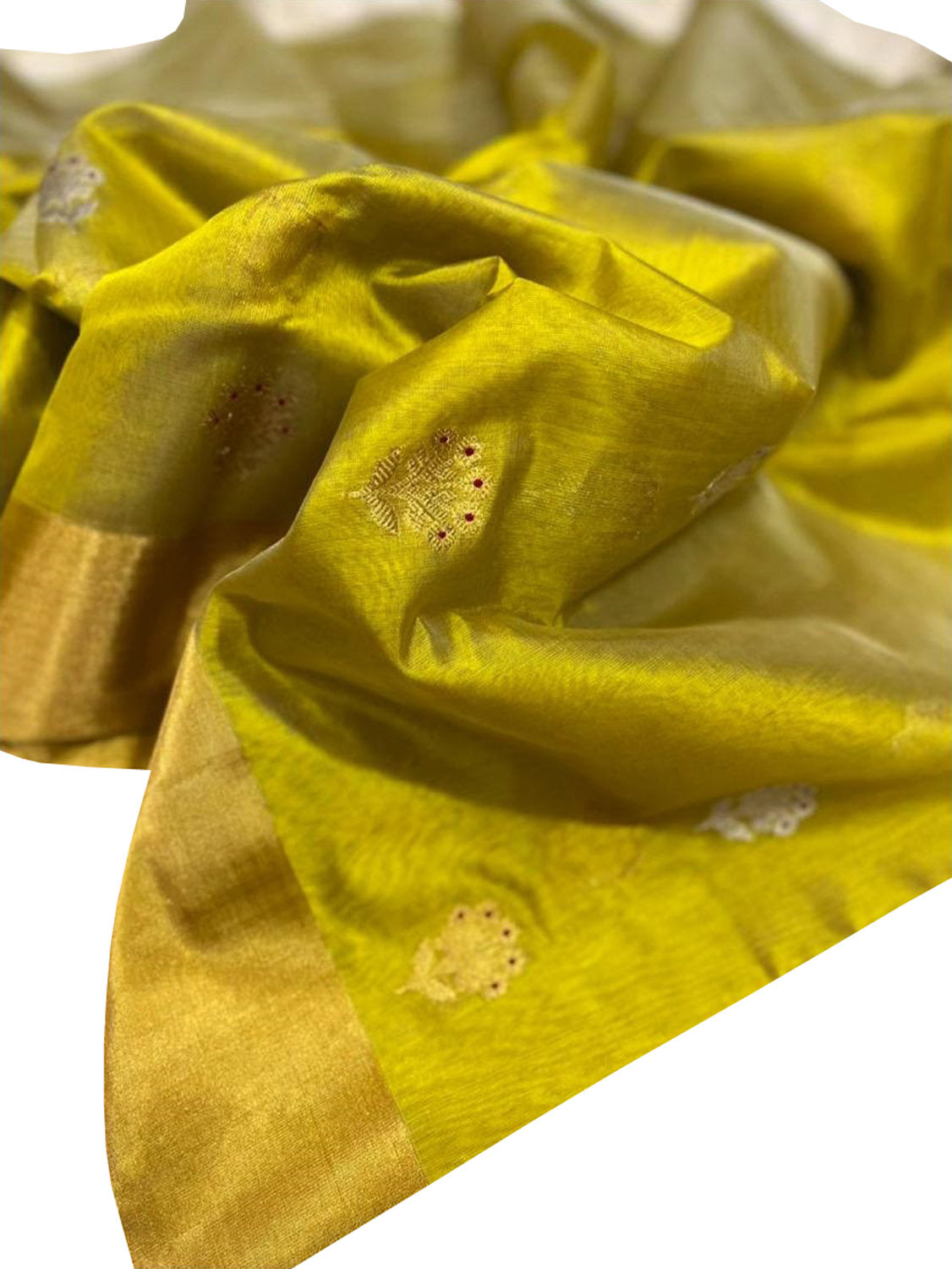 Yellow Chanderi Handloom Pure Silk Flower Design Meenakari Saree - Luxurion World