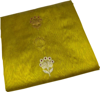 Yellow Chanderi Handloom Pure Silk Flower Design Meenakari Saree - Luxurion World
