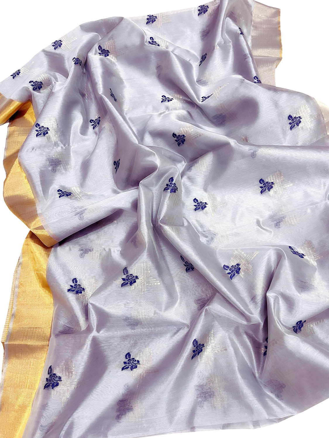 Elegant Purple Chanderi Handloom Pure Silk Flower Design Saree - Luxurion World