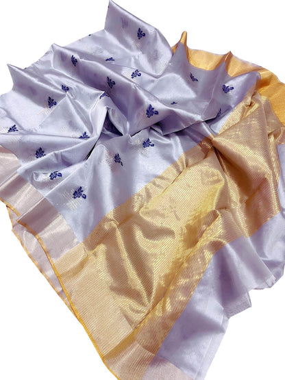 Elegant Purple Chanderi Handloom Pure Silk Flower Design Saree - Luxurion World