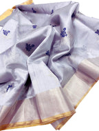Elegant Purple Chanderi Handloom Pure Silk Flower Design Saree - Luxurion World