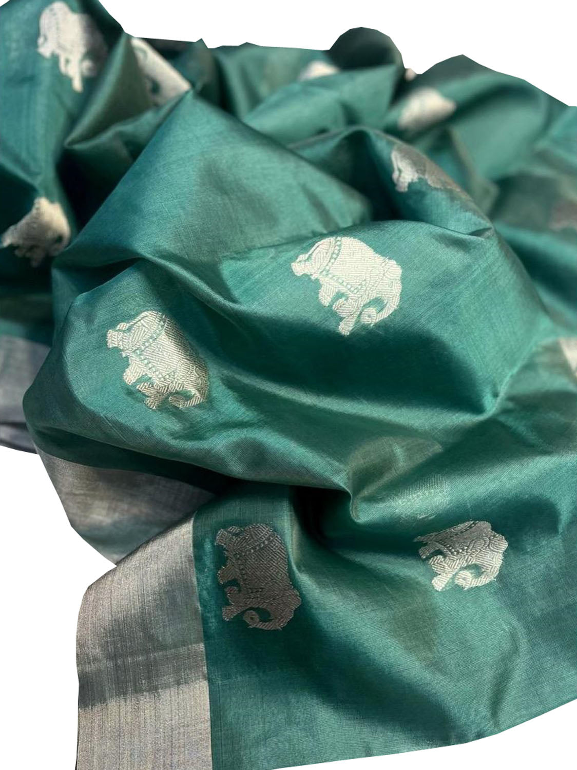 Green Chanderi Handloom Pure Silk Elephant Design Saree - Luxurion World