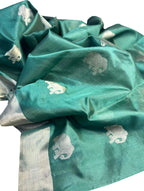 Green Chanderi Handloom Pure Silk Elephant Design Saree - Luxurion World