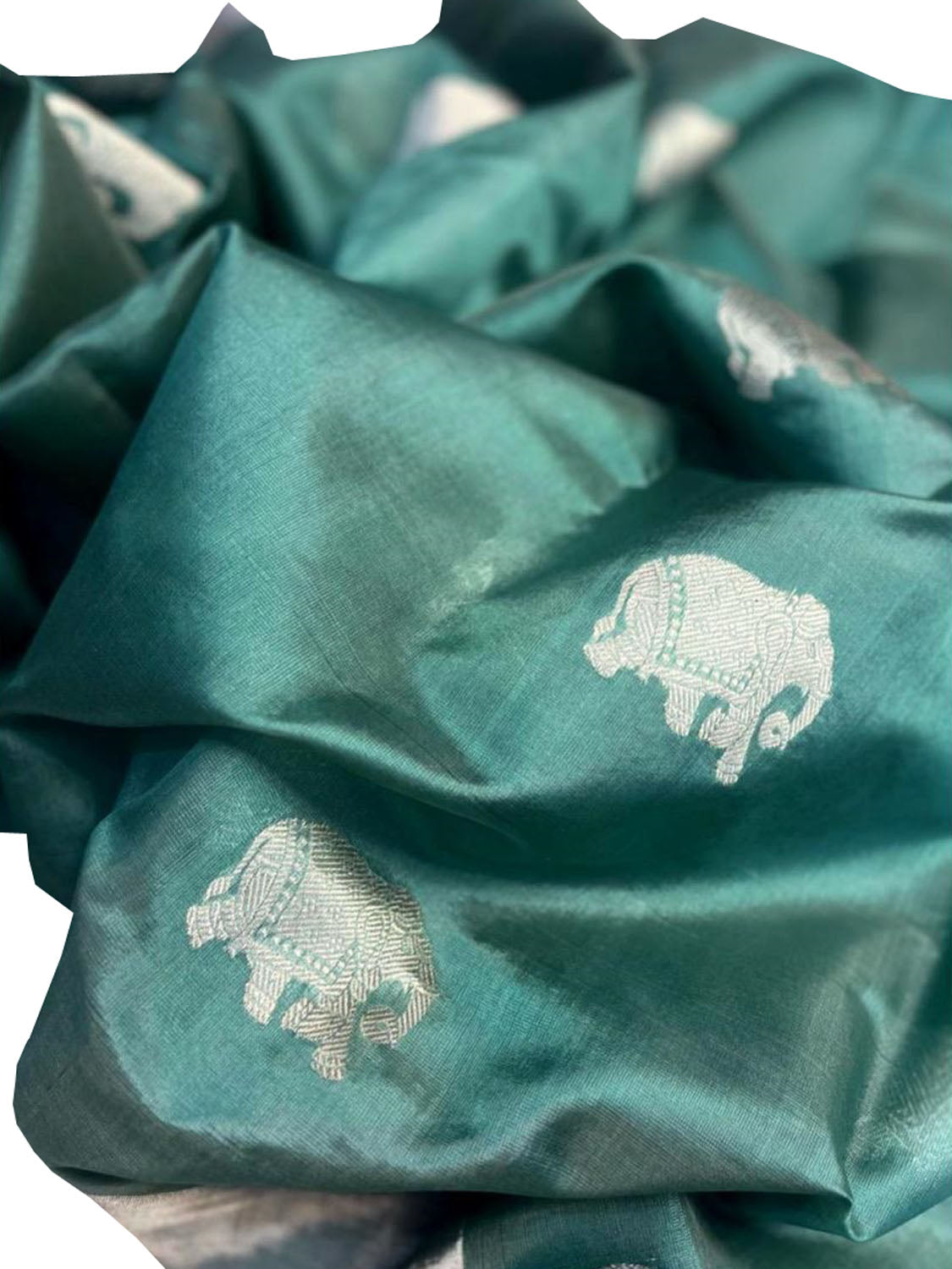 Green Chanderi Handloom Pure Silk Elephant Design Saree - Luxurion World