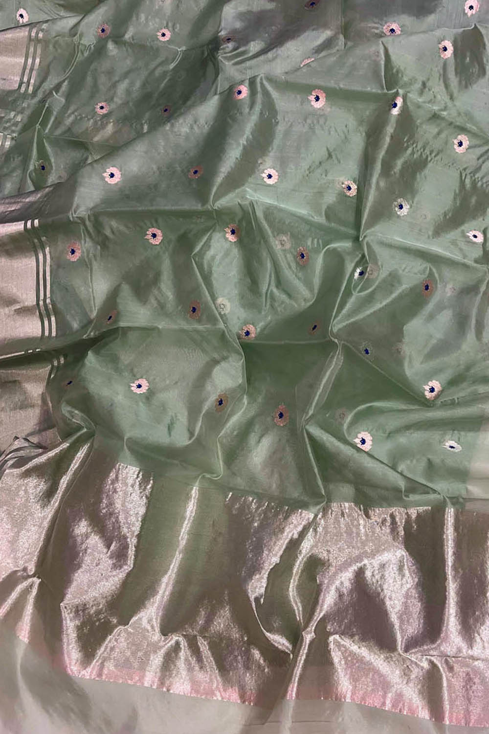 Green Chanderi Handloom Pure Silk Meenakari Saree - Luxurion World