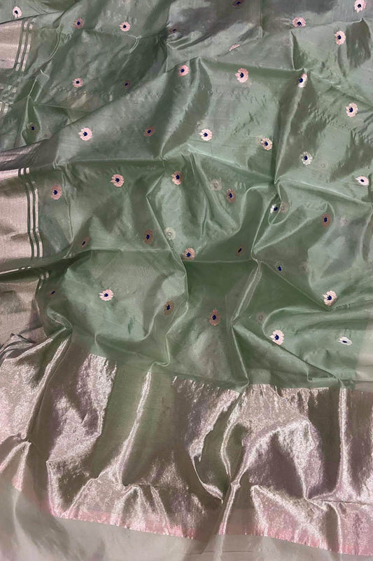 Green Chanderi Handloom Pure Silk Meenakari Saree - Luxurion World
