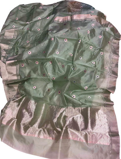 Green Chanderi Handloom Pure Silk Meenakari Saree - Luxurion World